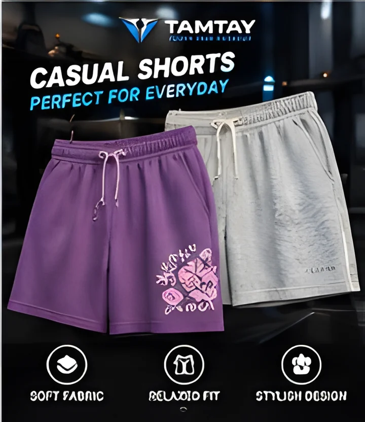 Purple floral and grey casual shorts