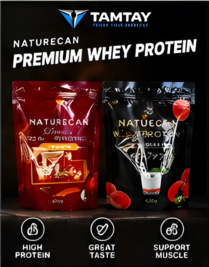 Two bags of Naturecan Premium Whey Protein