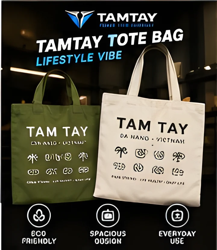 Olive and natural TamTay canvas tote bags